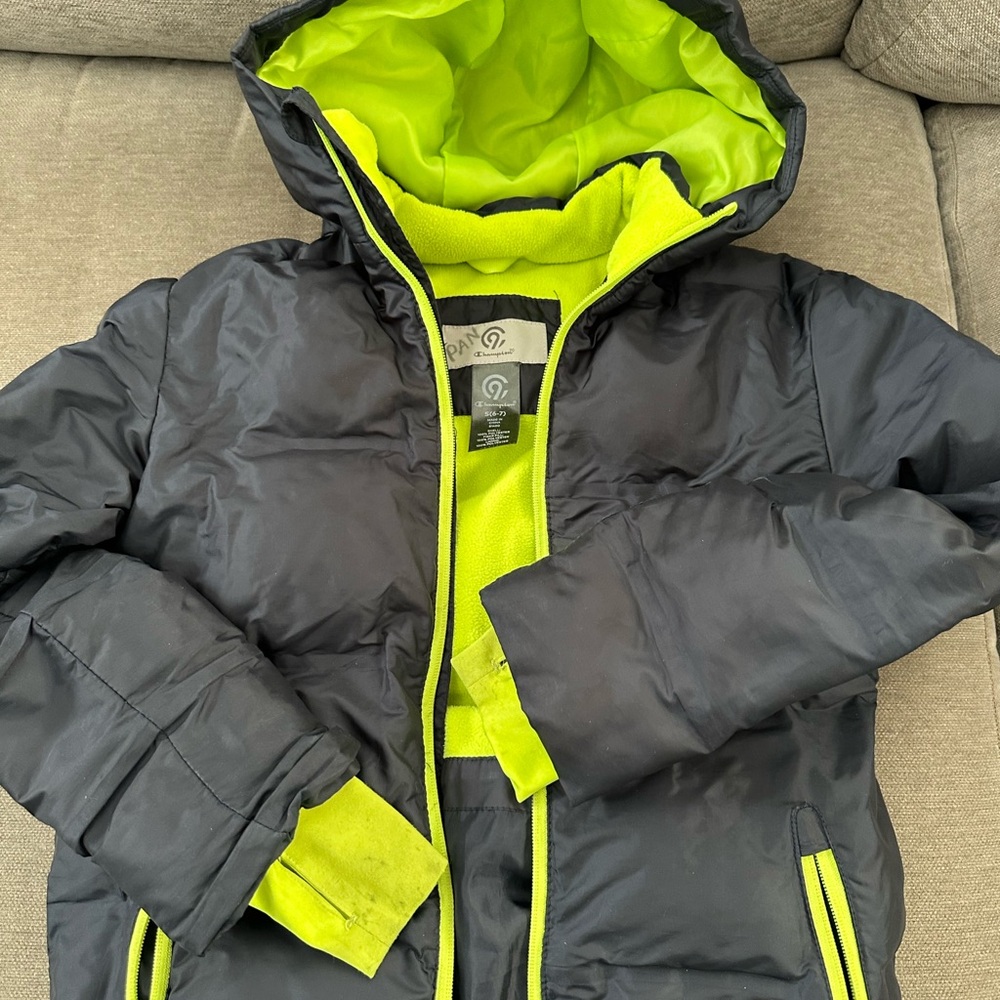 GAP Black and Neon Green Kids Puffer Jacket